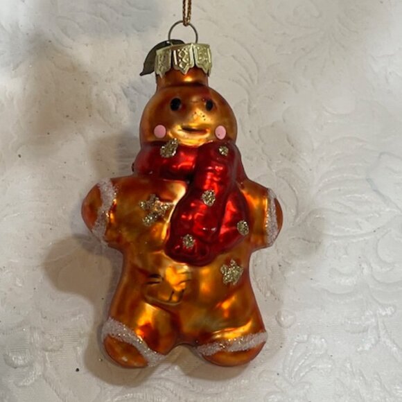 VTG Gingerbread Man Glass Glitter Christmas Tree Ornament 3.5"x2" - Picture 1 of 7